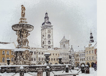 PF - České Budějovice sníh na náměstí