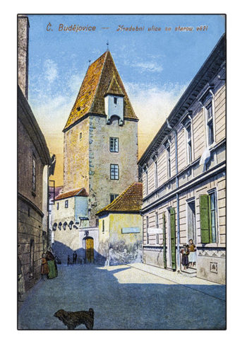 České Budějovice - Hradební ulice se starou věží