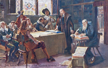 Jan Amos Komenský před učenou komisí - dle originálu J. ryt. Skramlíka